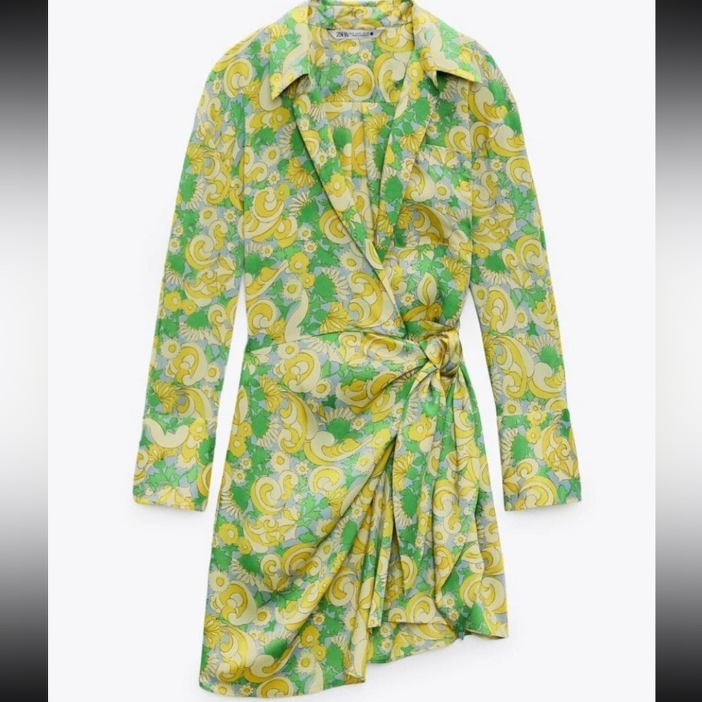 ZARA Wrap Dress in Green and Yellow
